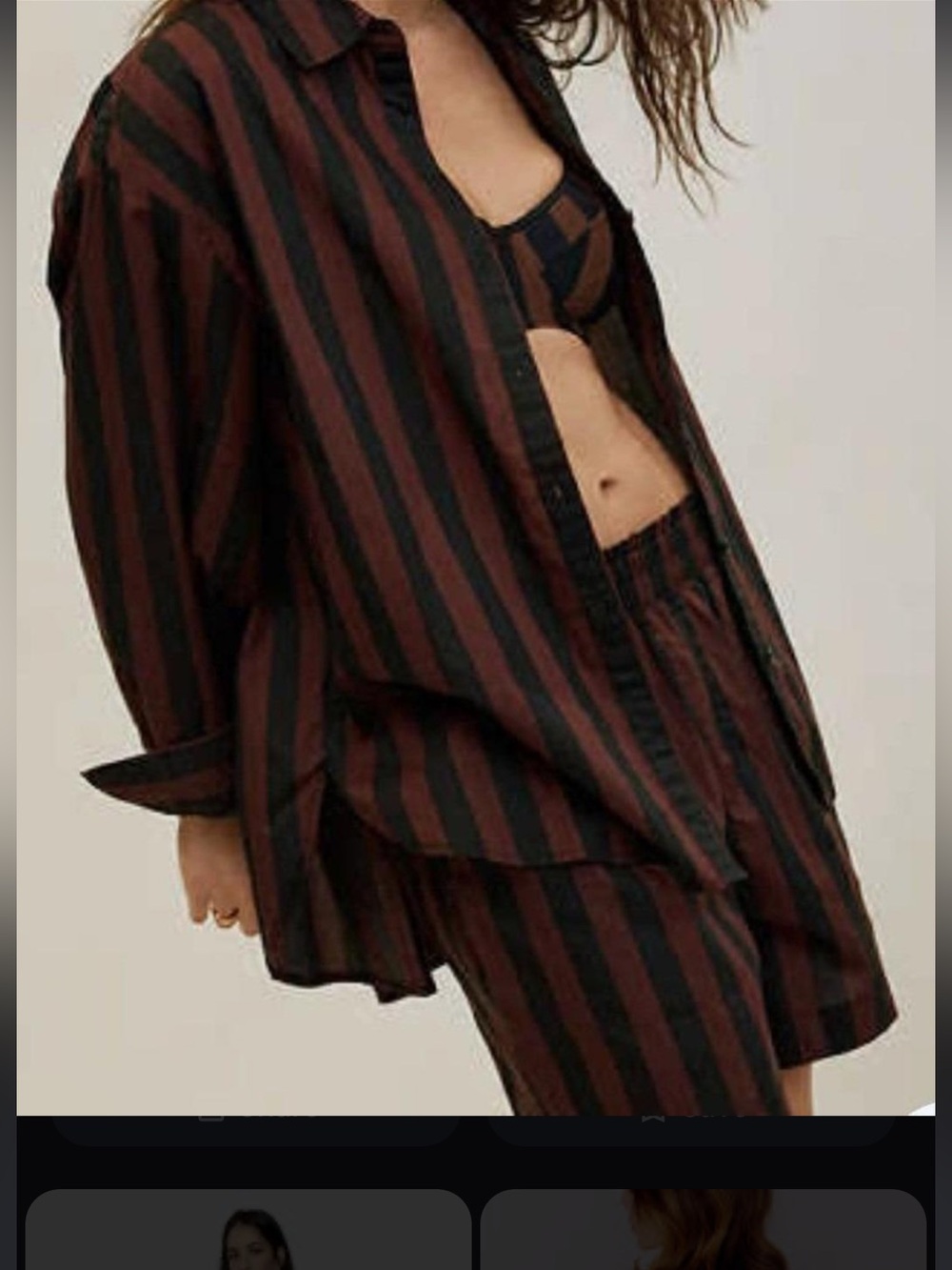 aerie Brown & Black Striped Button-Front Shirt and Shorts Set XS -